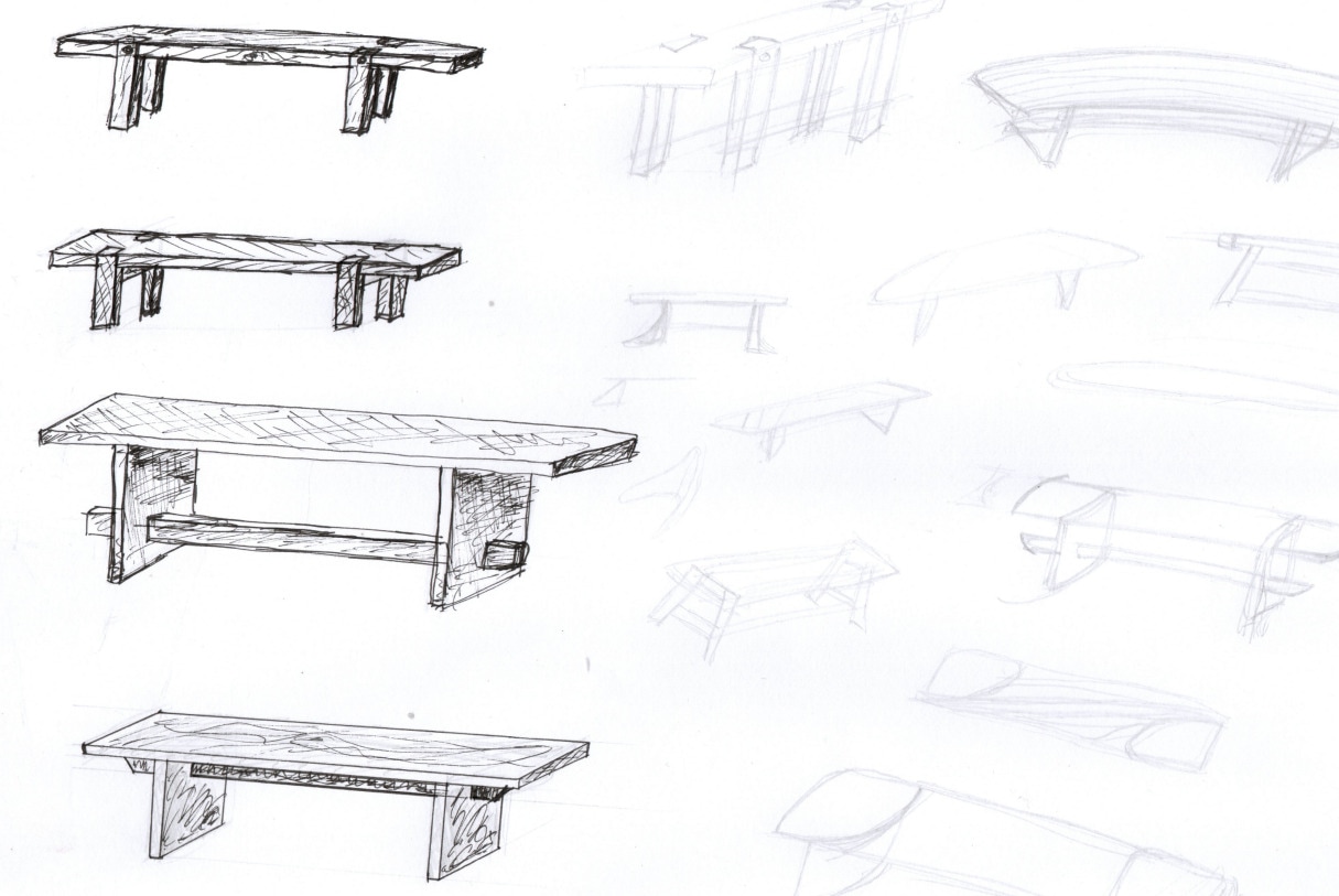 Furniture ideas being sketched on paper